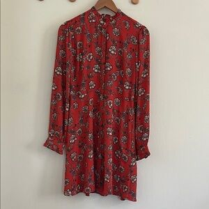 LOFT Reddish Orange Floral Long Sleeve Dress Size 2